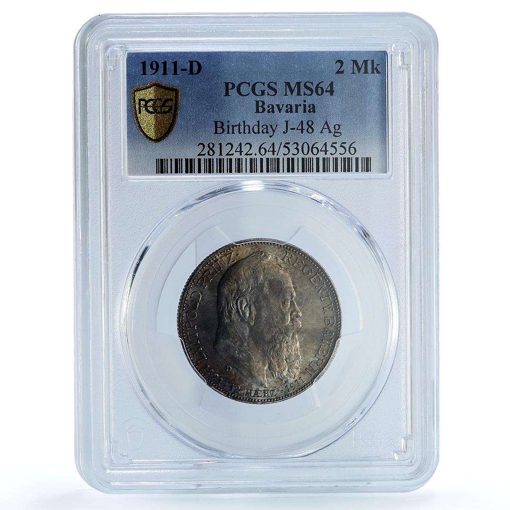 Germany Bavaria 2 mark Luitpold Birthday KM-997 J-48 MS64 PCGS silver coin 1911