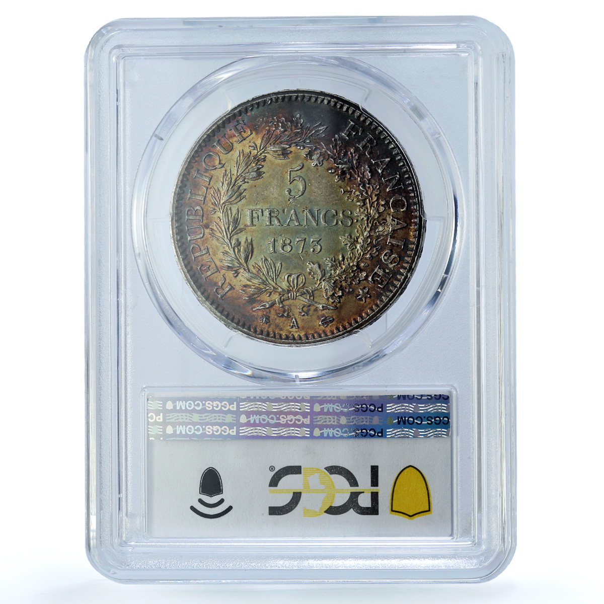 France 5 francs Hercules KM-820 Gad-745a F-334 MS 62 PCGS silver coin 1873 A France 5 francs Hercules KM-820 Gad-745a F-334 MS 62 PCGS silver coin 1873 A
