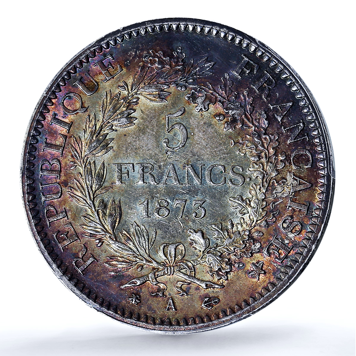 France 5 francs Hercules KM-820 Gad-745a F-334 MS 62 PCGS silver coin 1873 A France 5 francs Hercules KM-820 Gad-745a F-334 MS 62 PCGS silver coin 1873 A