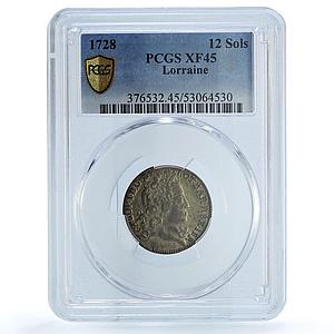 France Lorraine 12 sols Leopold I Bd-1584 XF 45 PCGS billon coin 1728