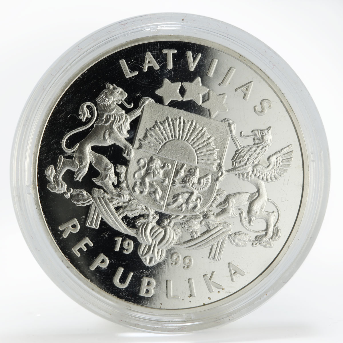 Latvia 1 lats Europian Mink animal proof silver coin 1999