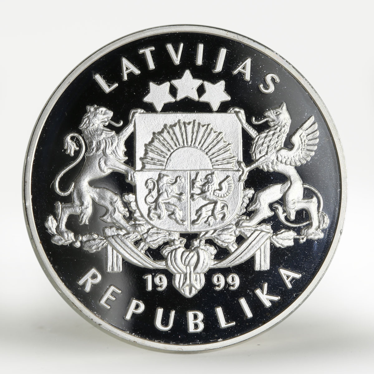 Latvia 1 lats Europian Mink animal proof silver coin 1999