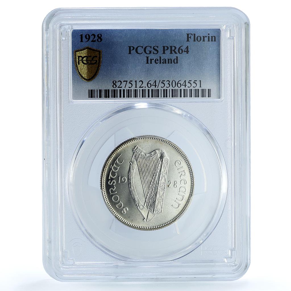 Ireland 2 shillings 1 florin Free State KM-7 Fish PR 64 PCGS silver coin 1928 Ireland 2 shillings 1 florin Free State KM-7 Fish PR 64 PCGS silver coin 1928