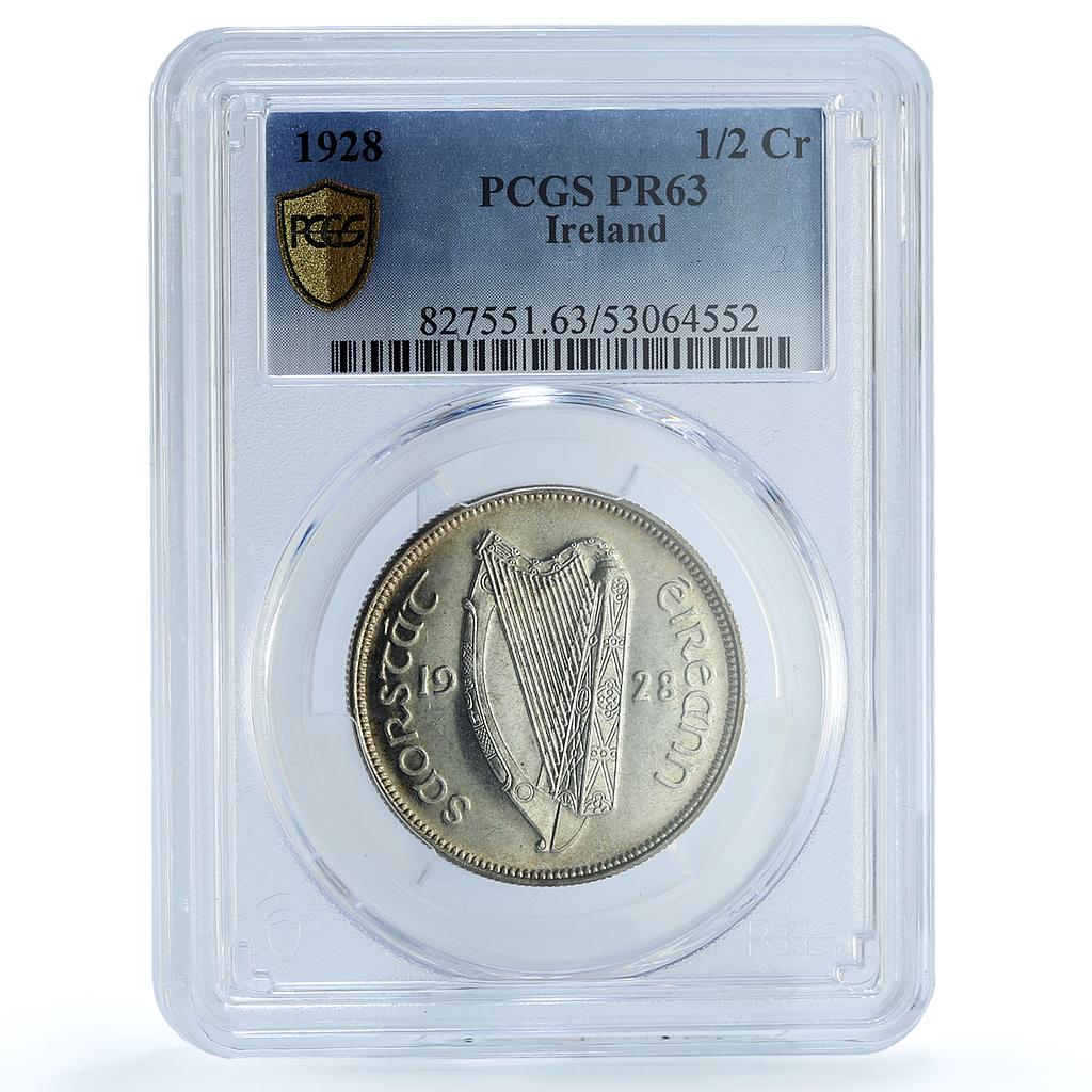 Ireland 1/2 crown 2 shillings 6 pence KM-8 Horse PR 63 PCGS silver coin 1928 Ireland 1/2 crown 2 shillings 6 pence KM-8 Horse PR 63 PCGS silver coin 1928