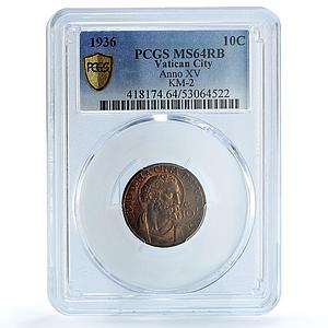 Vatican 10 centesimi Pius XI KM-2 Berman-3360 St. Peter MS 64 PCGS BN coin 1936
