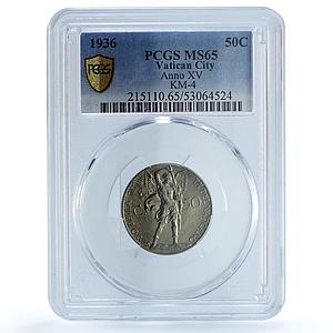 Vatican 50 centesimi KM-4 Berman-3358 Archangel Michael MS 65 PCGS Ni coin 1936
