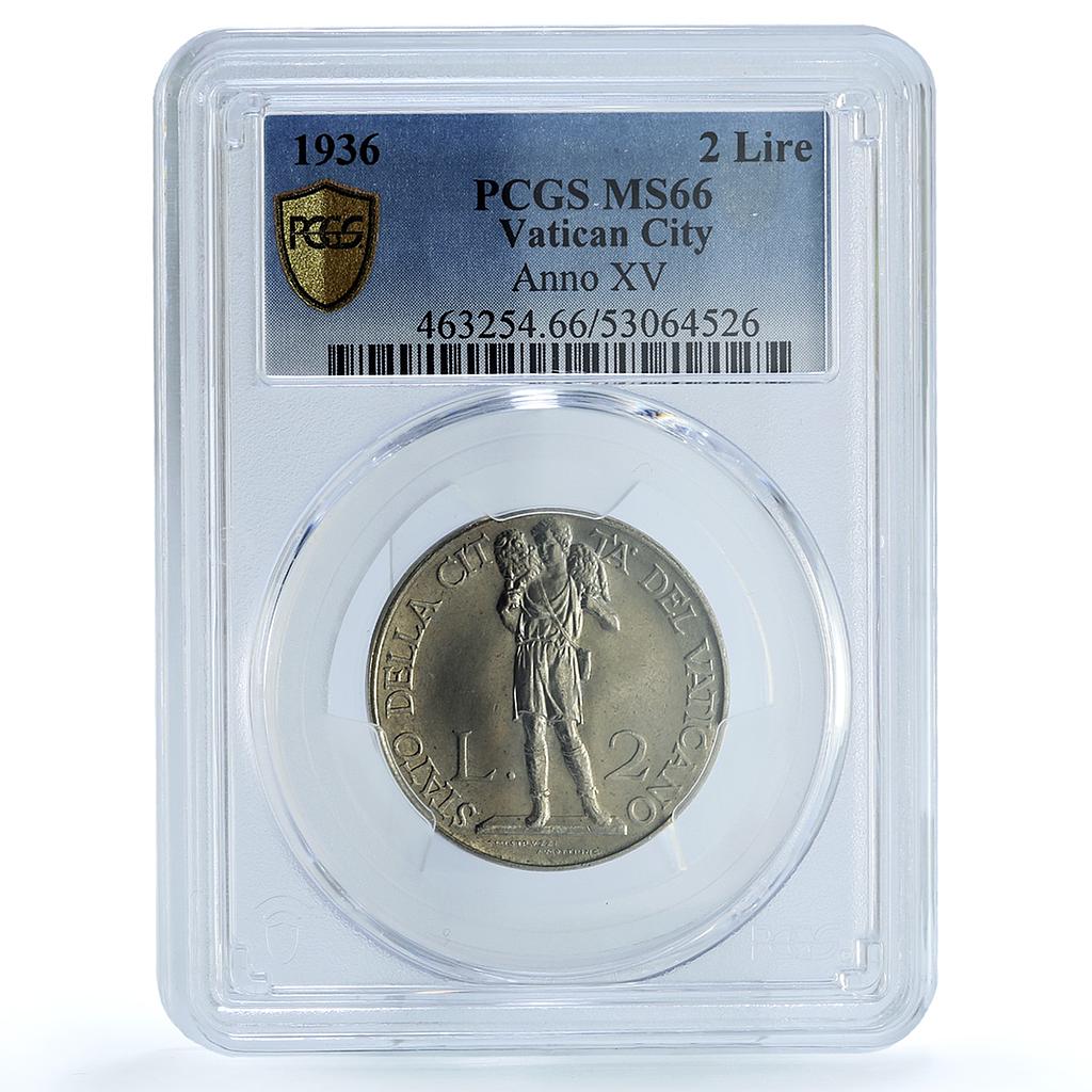 Vatican 2 lire Pius XI KM-6 Berman-3356 Shepherd Lamb MS66 PCGS nickel coin 1936