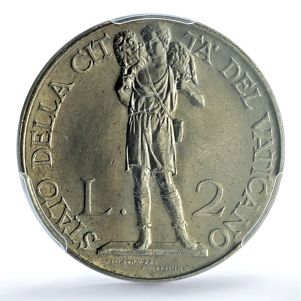 Vatican 2 lire Pius XI KM-6 Berman-3356 Shepherd Lamb MS66 PCGS nickel coin 1936