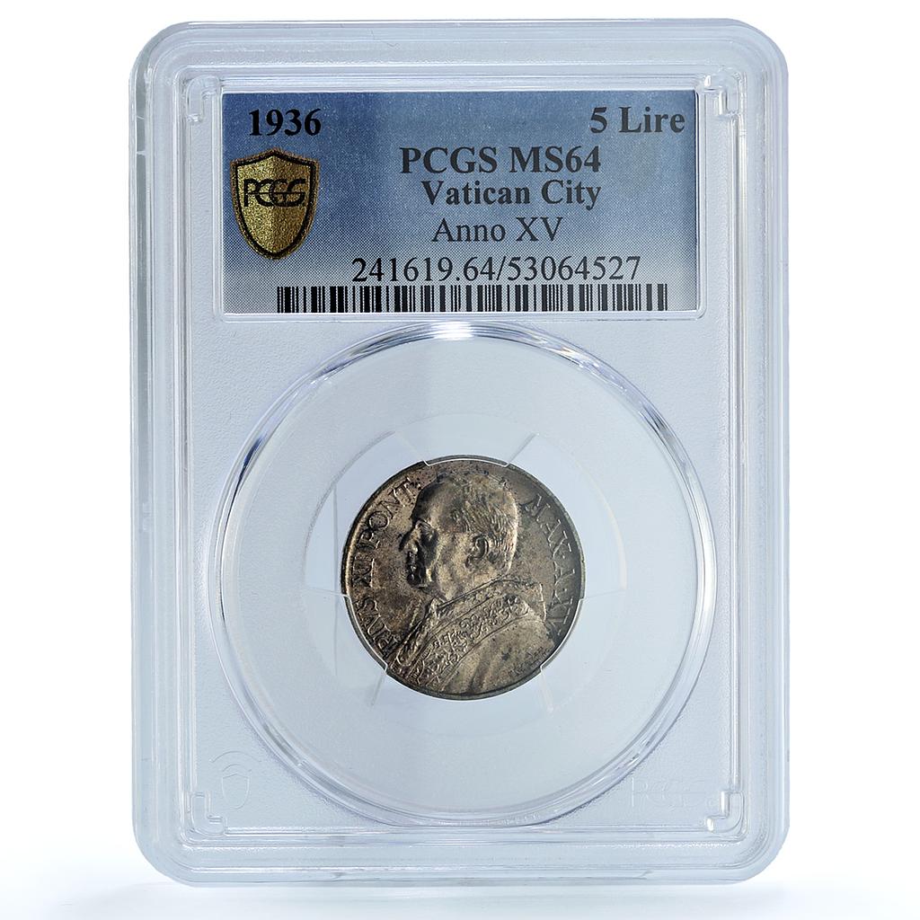 Vatican 5 lire Pius XI KM-7 Berman-3355 St. Peter MS 64 PCGS silver coin 1936 Vatican 5 lire Pius XI KM-7 Berman-3355 St. Peter MS 64 PCGS silver coin 1936