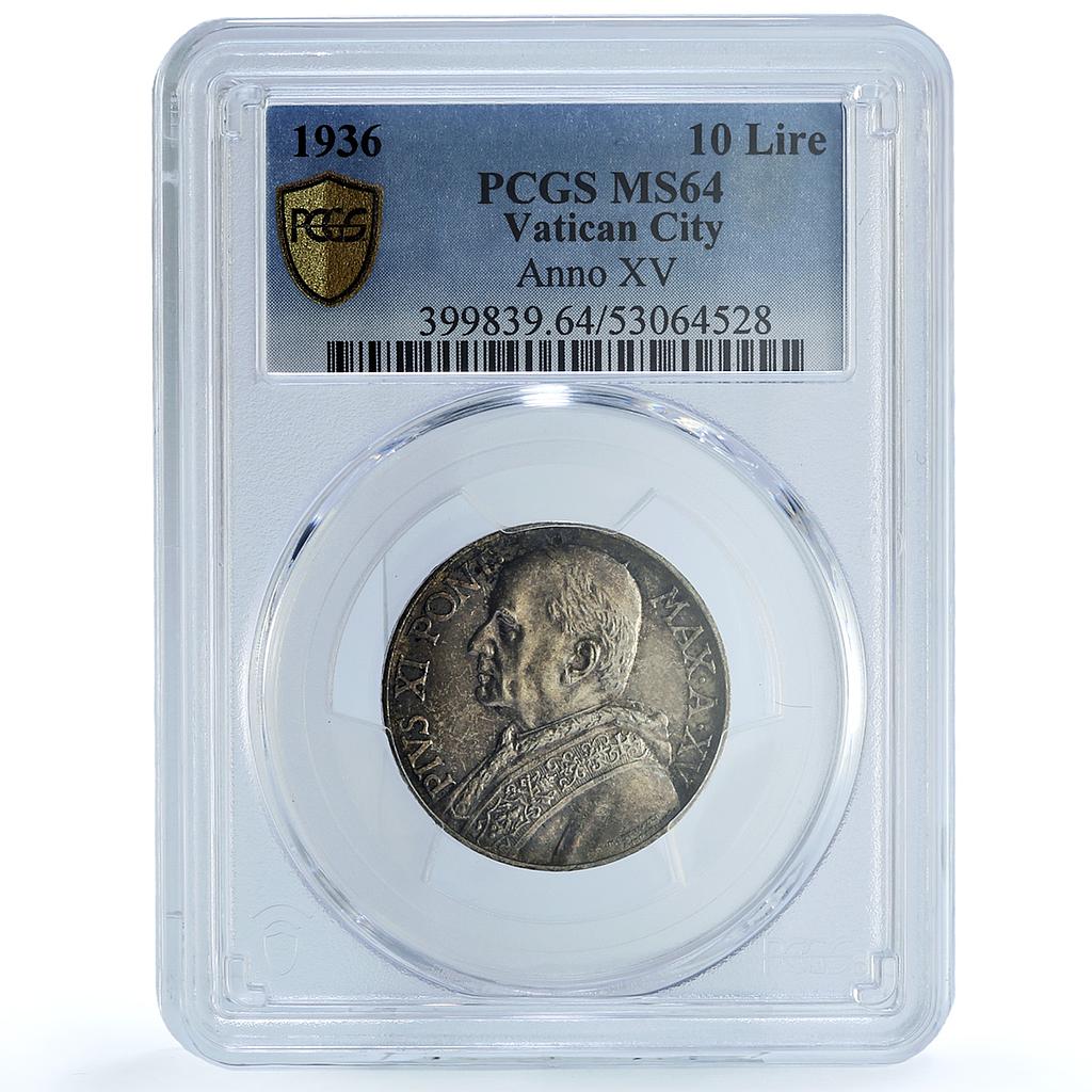 Vatican 10 lire Pius XI KM-8 Berman-3354 Madonna Child MS 64 PCGS Ag coin 1936 Vatican 10 lire Pius XI KM-8 Berman-3354 Madonna Child MS 64 PCGS Ag coin 1936
