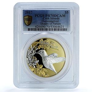 Cook Islands 5 dollars Hummingbird KM-1847 Shades Nature PR 70 PCGS Ag coin 2017