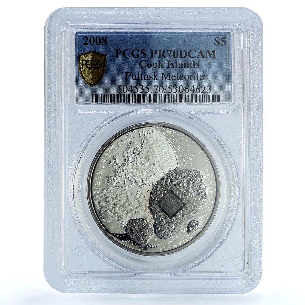 Cook Islands 5 dollars Pultusk Meteorite KM-618 Space PR70 PCGS silver coin 2008 Cook Islands 5 dollars Pultusk Meteorite KM-618 Space PR70 PCGS silver coin 2008