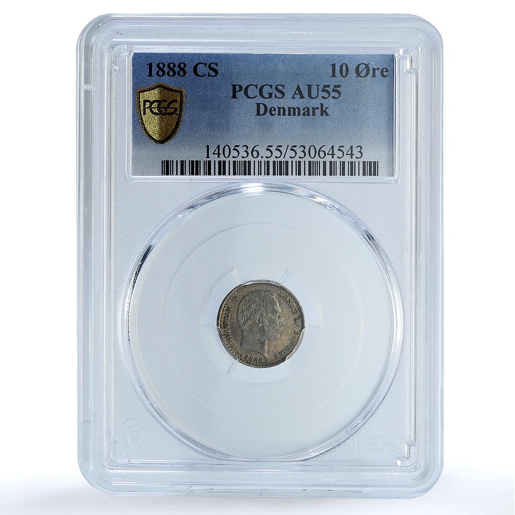 Denmark 10 ore Christian IX KM-795.1 AU 55 PCGS billon coin 1888 CS Denmark 10 ore Christian IX KM-795.1 AU 55 PCGS billon coin 1888 CS
