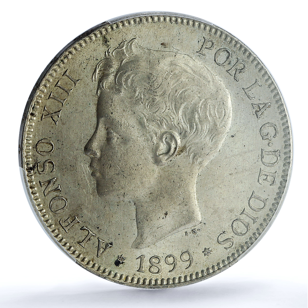 Spain 5 pesetas Alfonso XIII KM-707 Cal-28 MS 61 PCGS silver coin 1899 SG V Spain 5 pesetas Alfonso XIII KM-707 Cal-28 MS 61 PCGS silver coin 1899 SG V