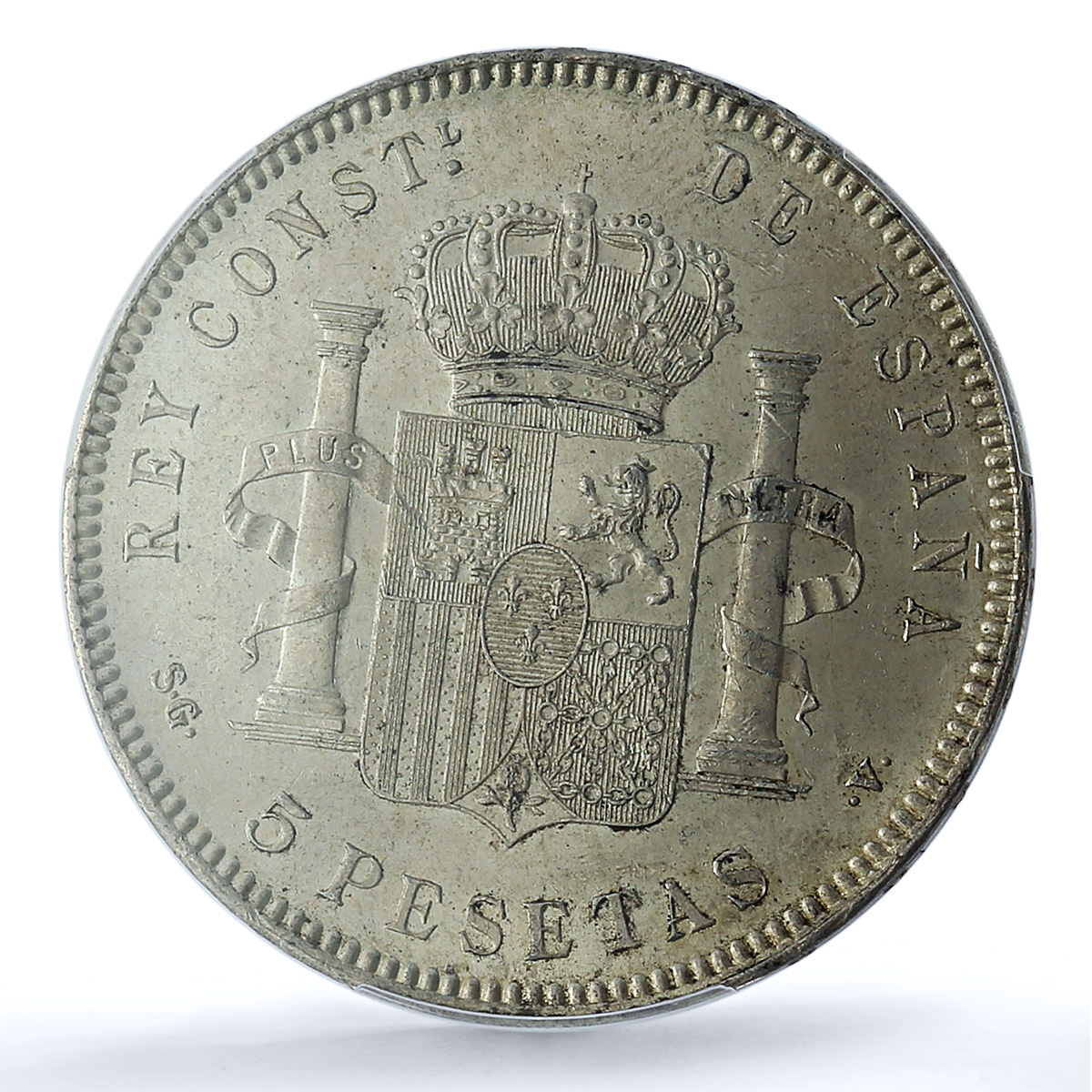 Spain 5 pesetas Alfonso XIII KM-707 Cal-28 MS 61 PCGS silver coin 1899 SG V Spain 5 pesetas Alfonso XIII KM-707 Cal-28 MS 61 PCGS silver coin 1899 SG V