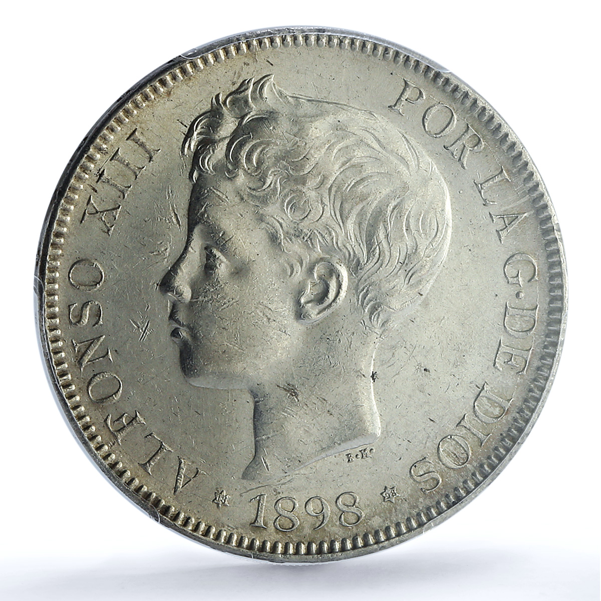 Spain 5 pesetas Alfonso XIII KM-707 Cal-27 MS 61 PCGS silver coin 1898 SG V Spain 5 pesetas Alfonso XIII KM-707 Cal-27 MS 61 PCGS silver coin 1898 SG V