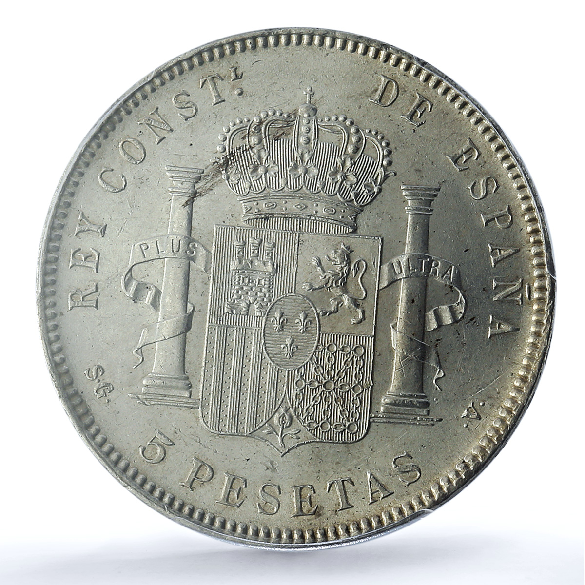 Spain 5 pesetas Alfonso XIII KM-707 Cal-27 MS 61 PCGS silver coin 1898 SG V Spain 5 pesetas Alfonso XIII KM-707 Cal-27 MS 61 PCGS silver coin 1898 SG V