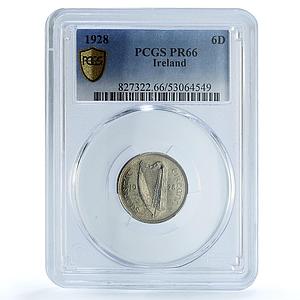Ireland 1 reul 6 pingine pence Free State KM-5 Dog PR 66 PCGS nickel coin 1928