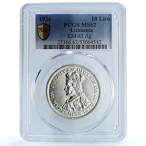 Lithuania 10 litu Republic KM-83 Vytautas MS 62 PCGS silver coin 1936