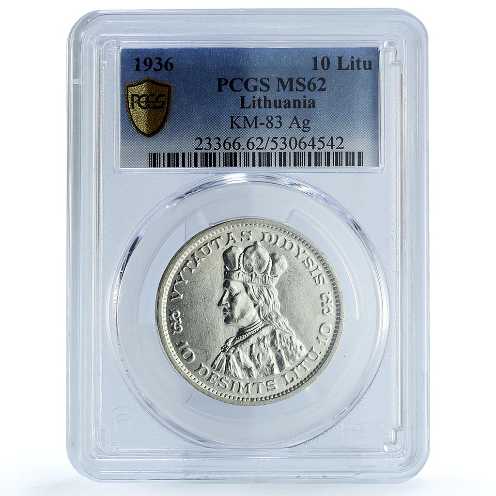 Lithuania 10 litu Republic KM-83 Vytautas MS 62 PCGS silver coin 1936 Lithuania 10 litu Republic KM-83 Vytautas MS 62 PCGS silver coin 1936