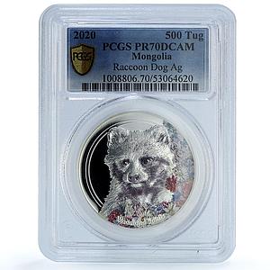 Mongolia 500 togrog Raccoon Dog KM-403 Woodland Spirits PR 70 PCGS Ag coin 2020