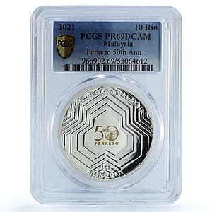 Malaysia 10 ringgit SOCSO Perkeso 50th Anniversary PR 69 PCGS silver coin 2021