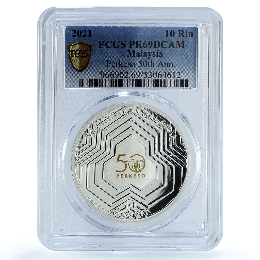 Malaysia 10 ringgit SOCSO Perkeso 50th Anniversary PR 69 PCGS silver coin 2021 Malaysia 10 ringgit SOCSO Perkeso 50th Anniversary PR 69 PCGS silver coin 2021