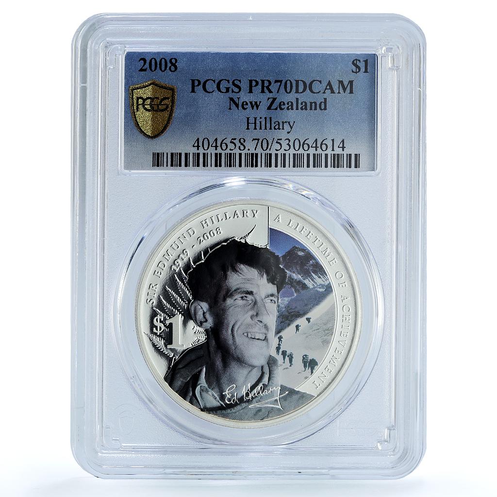 New Zealand 1 dollar Hillary KM-311 Everest Mountain PR 70 PCGS silver coin 2008 New Zealand 1 dollar Hillary KM-311 Everest Mountain PR 70 PCGS silver coin 2008