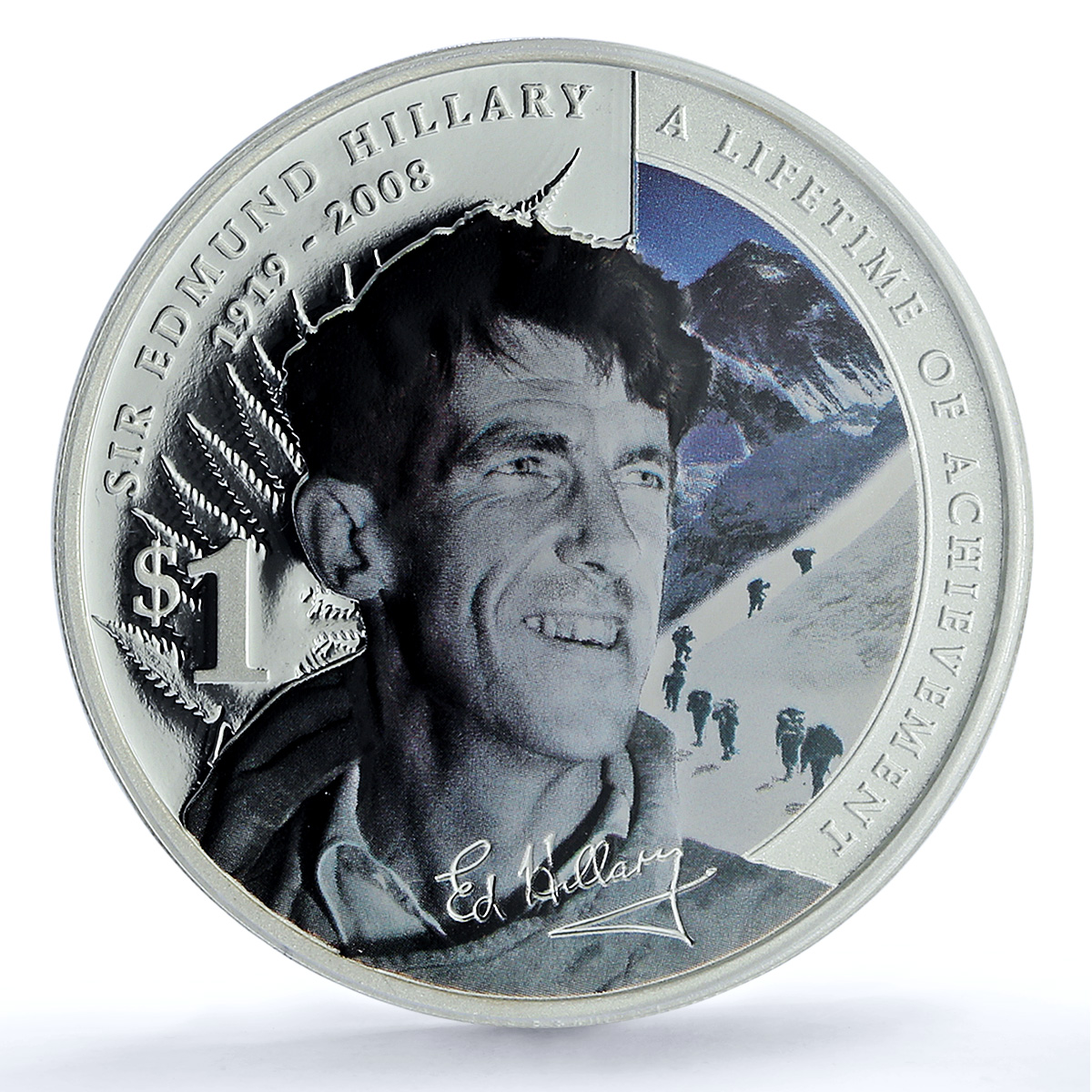 New Zealand 1 dollar Hillary KM-311 Everest Mountain PR 70 PCGS silver coin 2008 New Zealand 1 dollar Hillary KM-311 Everest Mountain PR 70 PCGS silver coin 2008