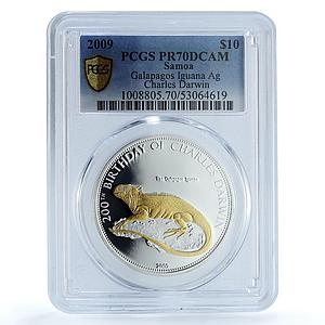Samoa 10 tala Charles Darwin KM-206 Iguana Lizard PR 70 PCGS silver coin 2009