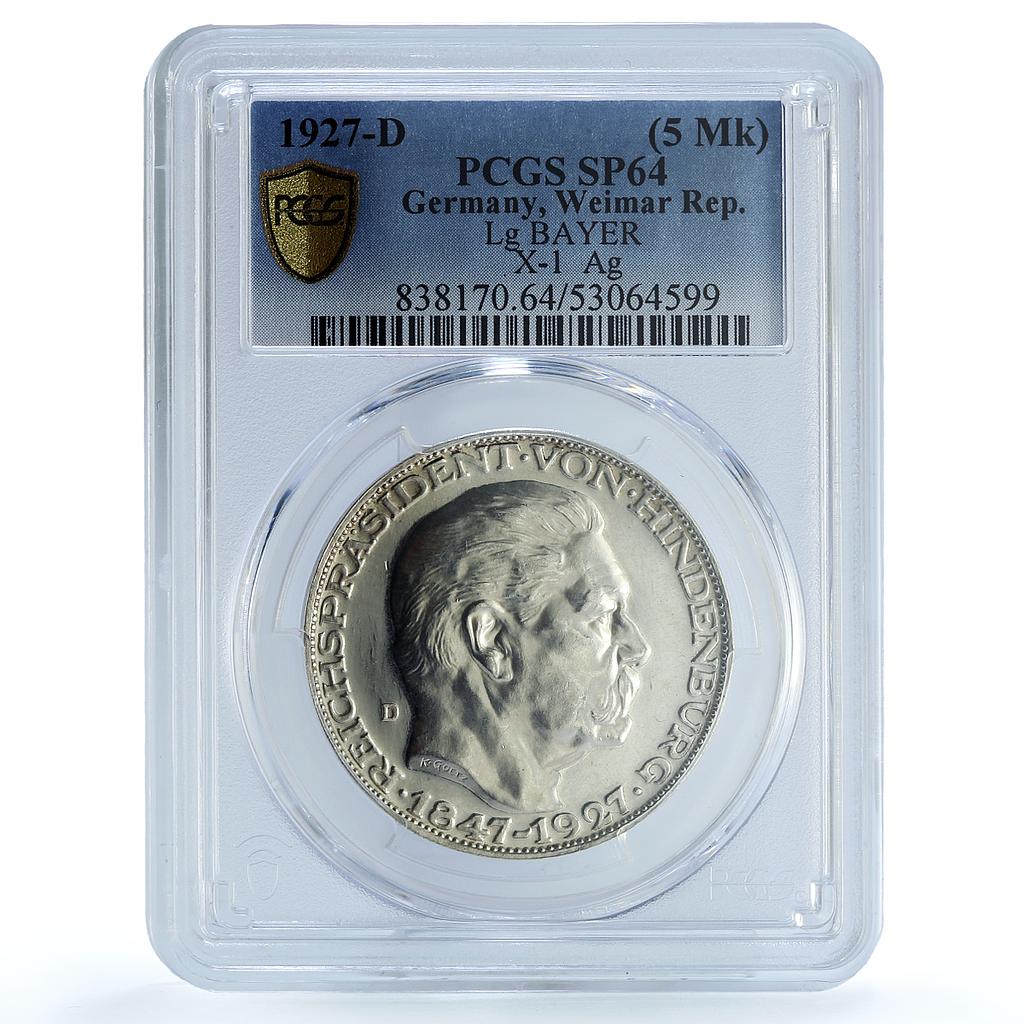 Germany Weimar 5 mark Hindenburg Pattern X#1 Goetz SP 64 PCGS silver coin 1927 Germany Weimar 5 mark Hindenburg Pattern X#1 Goetz SP 64 PCGS silver coin 1927