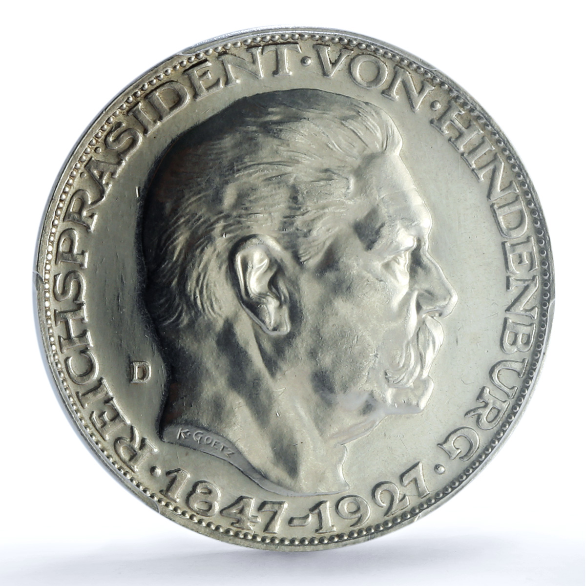 Germany Weimar 5 mark Hindenburg Pattern X#1 Goetz SP 64 PCGS silver coin 1927 Germany Weimar 5 mark Hindenburg Pattern X#1 Goetz SP 64 PCGS silver coin 1927