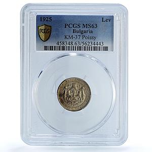Bulgaria 1 lev Boris III Poissy Mint KM-37 MS 63 PCGS CuNi coin 1925
