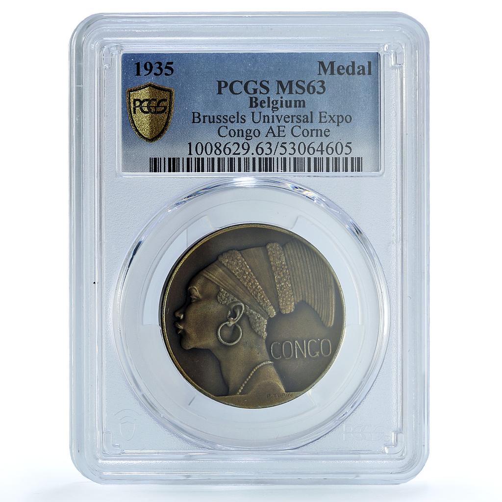 Belgium Brussels Expositon Congo Variety Matte MS 63 PCGS bronze medal 1935 Belgium Brussels Expositon Congo Variety Matte MS 63 PCGS bronze medal 1935