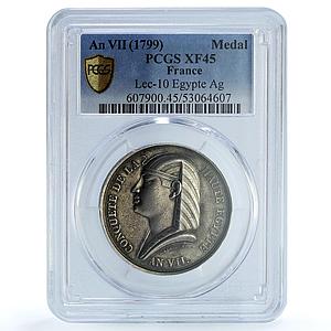 France Upper Egypt Conquest An VII Lec-10 Crocodile XF 45 PCGS silver medal 1799