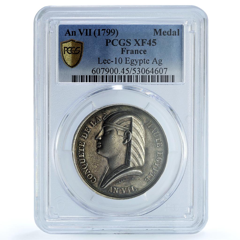 France Upper Egypt Conquest An VII Lec-10 Crocodile XF 45 PCGS silver medal 1799 France Upper Egypt Conquest An VII Lec-10 Crocodile XF 45 PCGS silver medal 1799