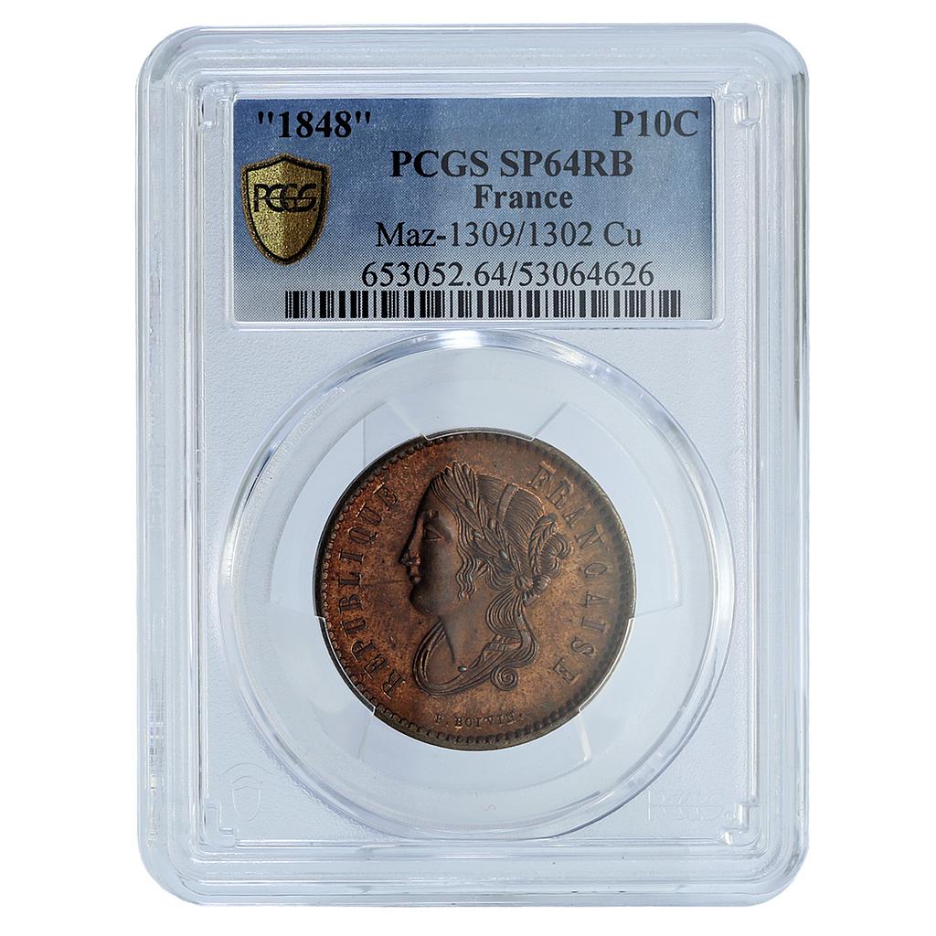 France 10 centimes Second Republic Pattern Boivin Maz-1310 SP 64 PCGS coin 1848 France 10 centimes Second Republic Pattern Boivin Maz-1310 SP 64 PCGS coin 1848