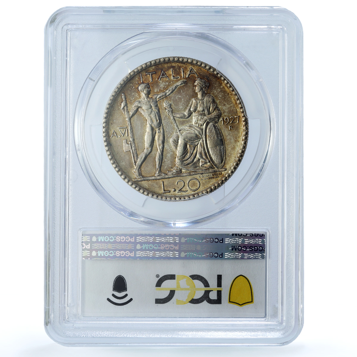 Italy 20 lire Victor Emmanuel III KM-69 AU 58 PCGS silver coin 1927 R Italy 20 lire Victor Emmanuel III KM-69 AU 58 PCGS silver coin 1927 R
