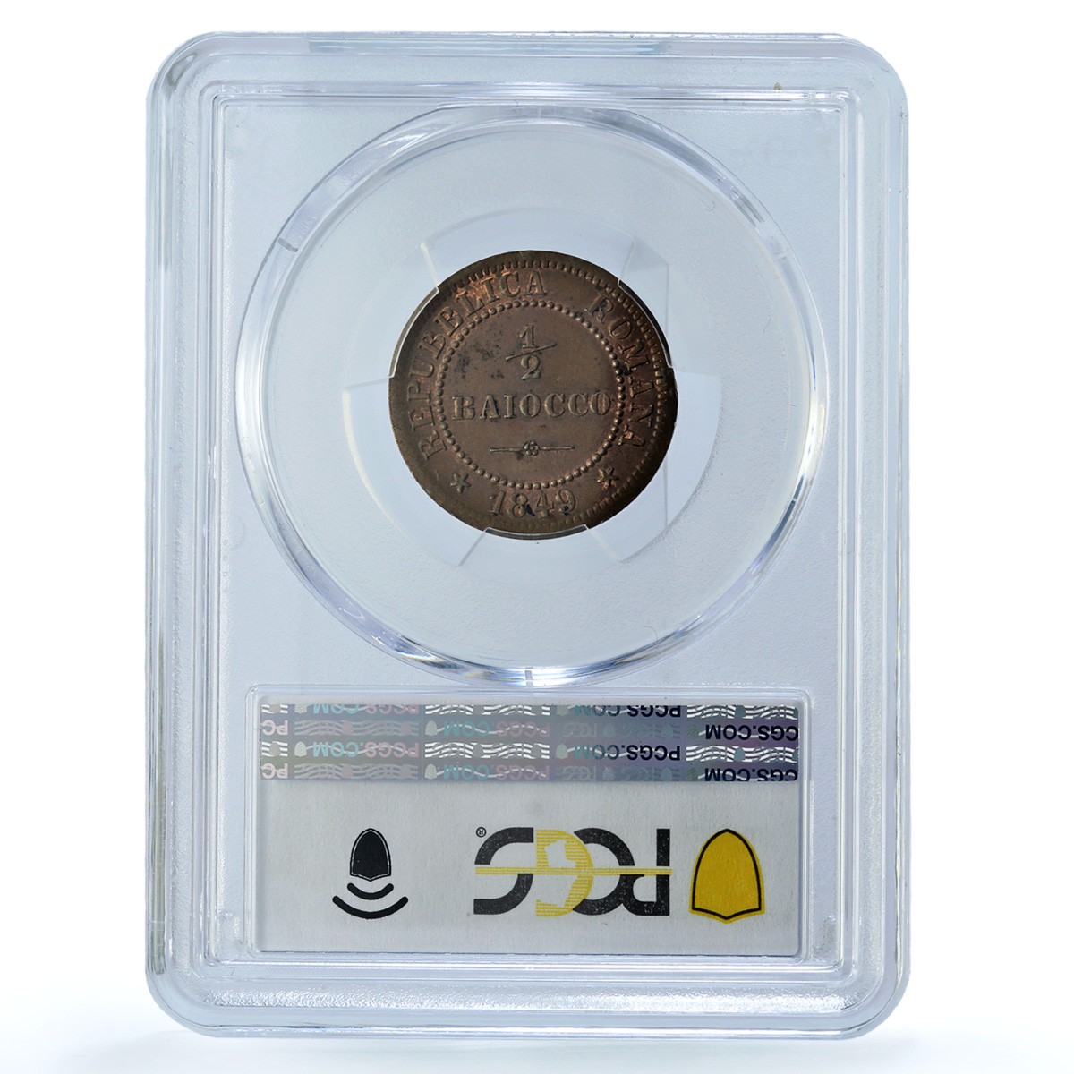 Roman Republic Italy 1/2 baiocco KM-21 Bermann-3130 MS 63 PCGS copper coin 1849 Roman Republic Italy 1/2 baiocco KM-21 Bermann-3130 MS 63 PCGS copper coin 1849