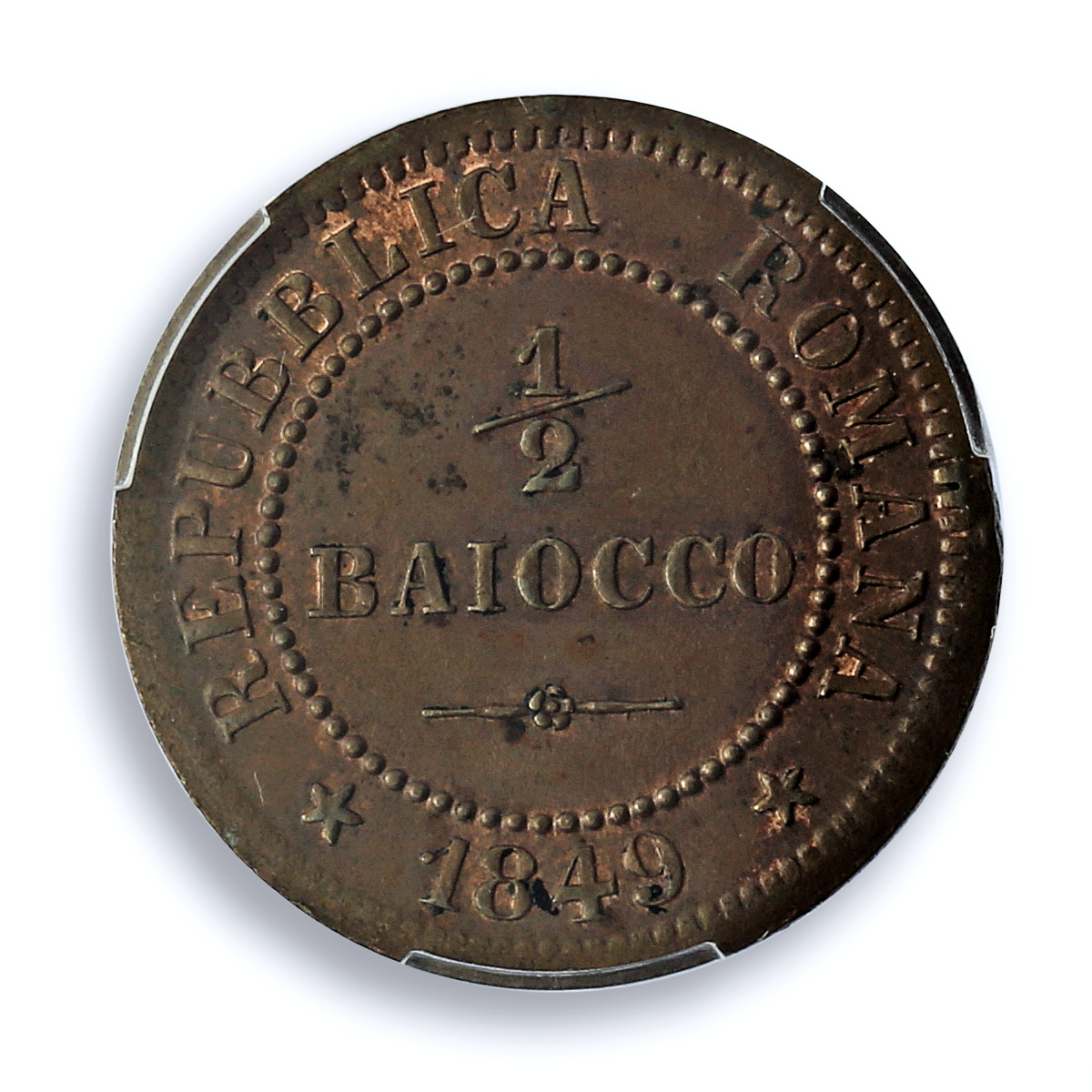 Roman Republic Italy 1/2 baiocco KM-21 Bermann-3130 MS 63 PCGS copper coin 1849 Roman Republic Italy 1/2 baiocco KM-21 Bermann-3130 MS 63 PCGS copper coin 1849