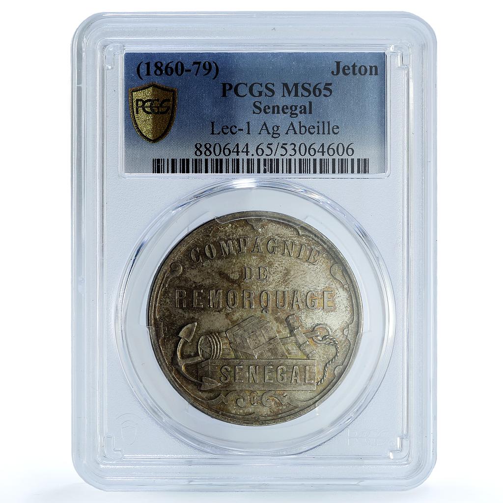 Senegal Compagnie de Remorquage Paris Lec-1 Ship MS 65 PCGS silver medal 1860-79
