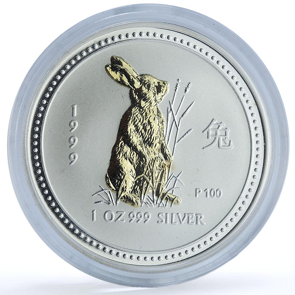 Australia 1 dollar Year Rabbit Gilt KM-502 Lunar Series 1 silver coin 1999 Australia 1 dollar Year Rabbit Gilt KM-502 Lunar Series 1 silver coin 1999