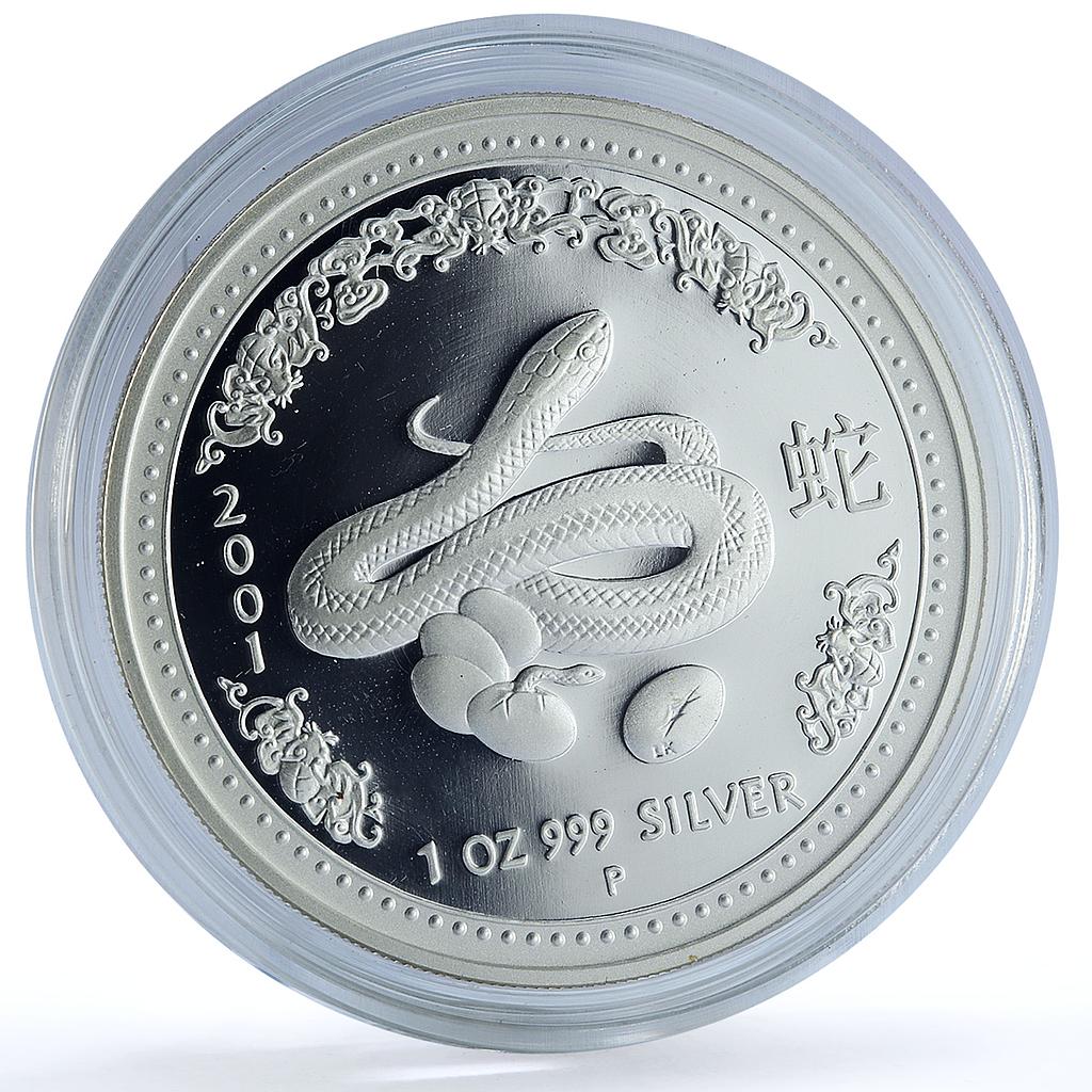 Australia 1 dollar Year Snake KM-536 Lunar Series 1 proof silver coin 2001 Australia 1 dollar Year Snake KM-536 Lunar Series 1 proof silver coin 2001