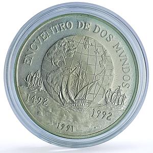 Chile 10000 pesos Ibero-American KM-230 Globe Ship proof silver coin 1991