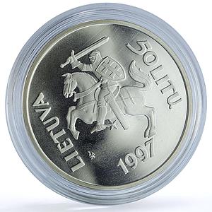 Lithuania 50 litu First Lithuanian Book KM-104 Literature proof silver coin 1997