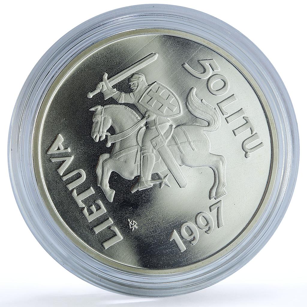 Lithuania 50 litu First Lithuanian Book KM-104 Literature proof silver coin 1997 Lithuania 50 litu First Lithuanian Book KM-104 Literature proof silver coin 1997