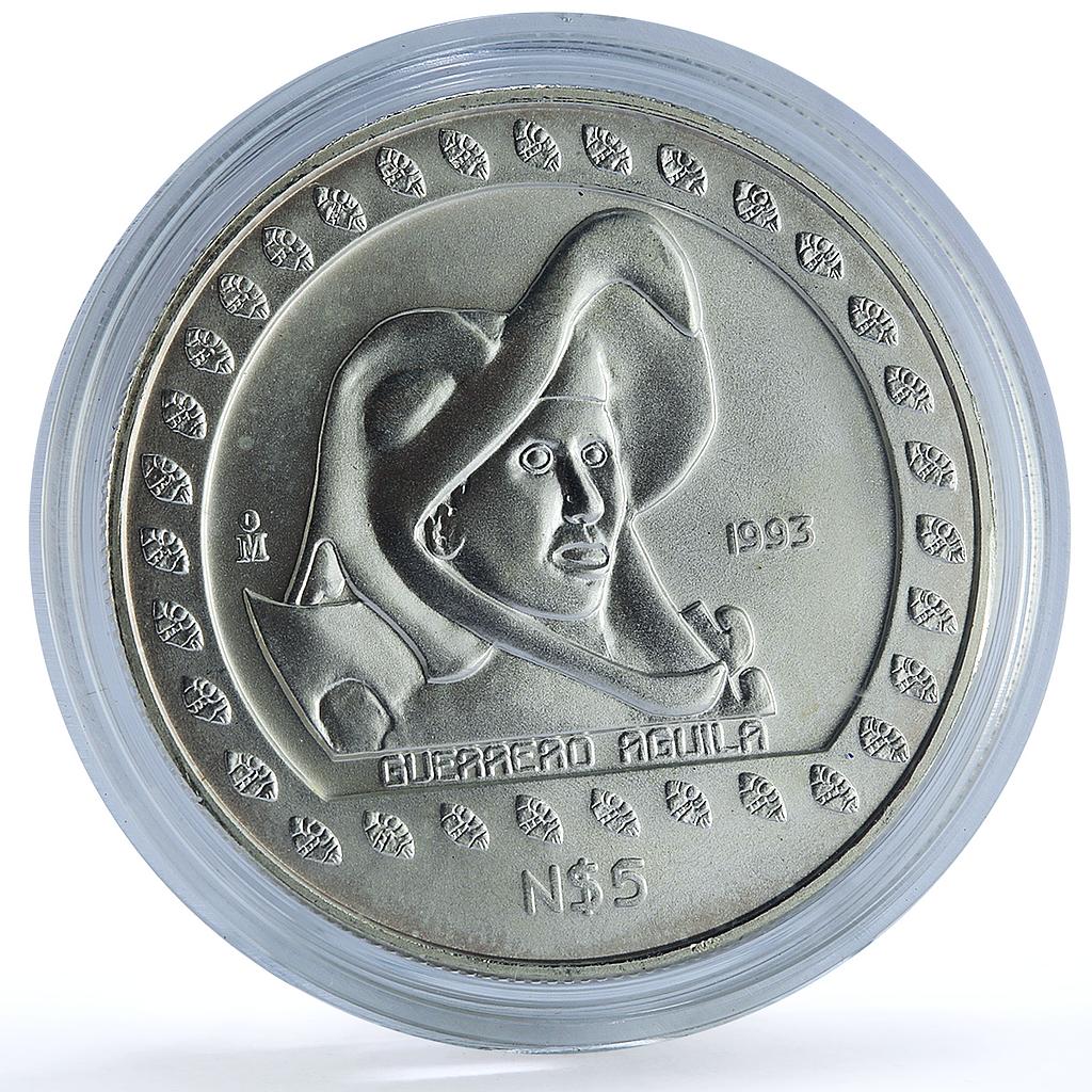 Mexico 5 pesos Guerrero Aguila KM-646 Precolombina Aztec silver coin 1993 Mexico 5 pesos Guerrero Aguila KM-646 Precolombina Aztec silver coin 1993