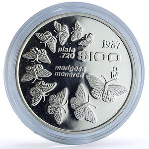 Mexico 100 pesos Mariposa Monarca KM-537 Fauna Butterfly proof silver coin 1987