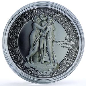 Palau 10 dollars Tre Grazie Damaged Enamel KM-859 Art 2 oz silver coin 2020