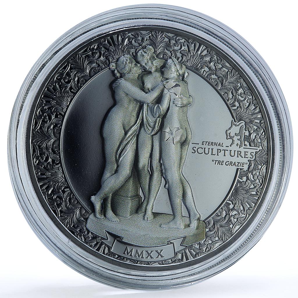 Palau 10 dollars Tre Grazie Damaged Enamel KM-859 Art 2 oz silver coin 2020 Palau 10 dollars Tre Grazie Damaged Enamel KM-859 Art 2 oz silver coin 2020
